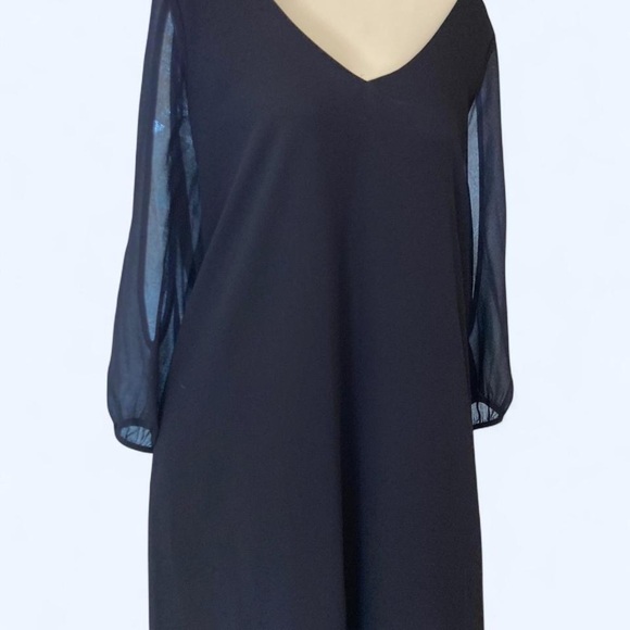 Lulu's Navy Blue Dress with open shoulder sheer sleeves S - Picture 2 of 5